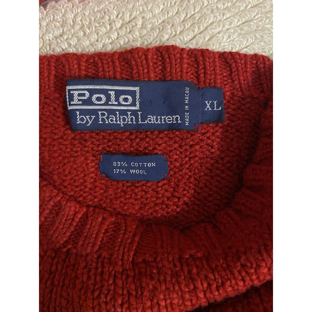 Polo by Ralph Lauren Red Chunky Knit Crewneck Sweater Polo Pony Logo XL - Picture 4 of 4